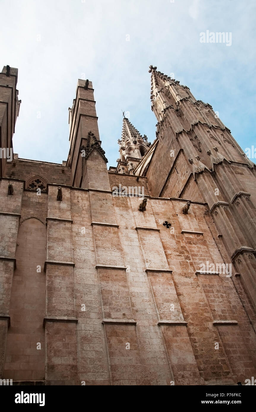La Seu Cathedral gothic style architectural details in Palma de Mallorca, Balearic islands, Spain. Stock Photo