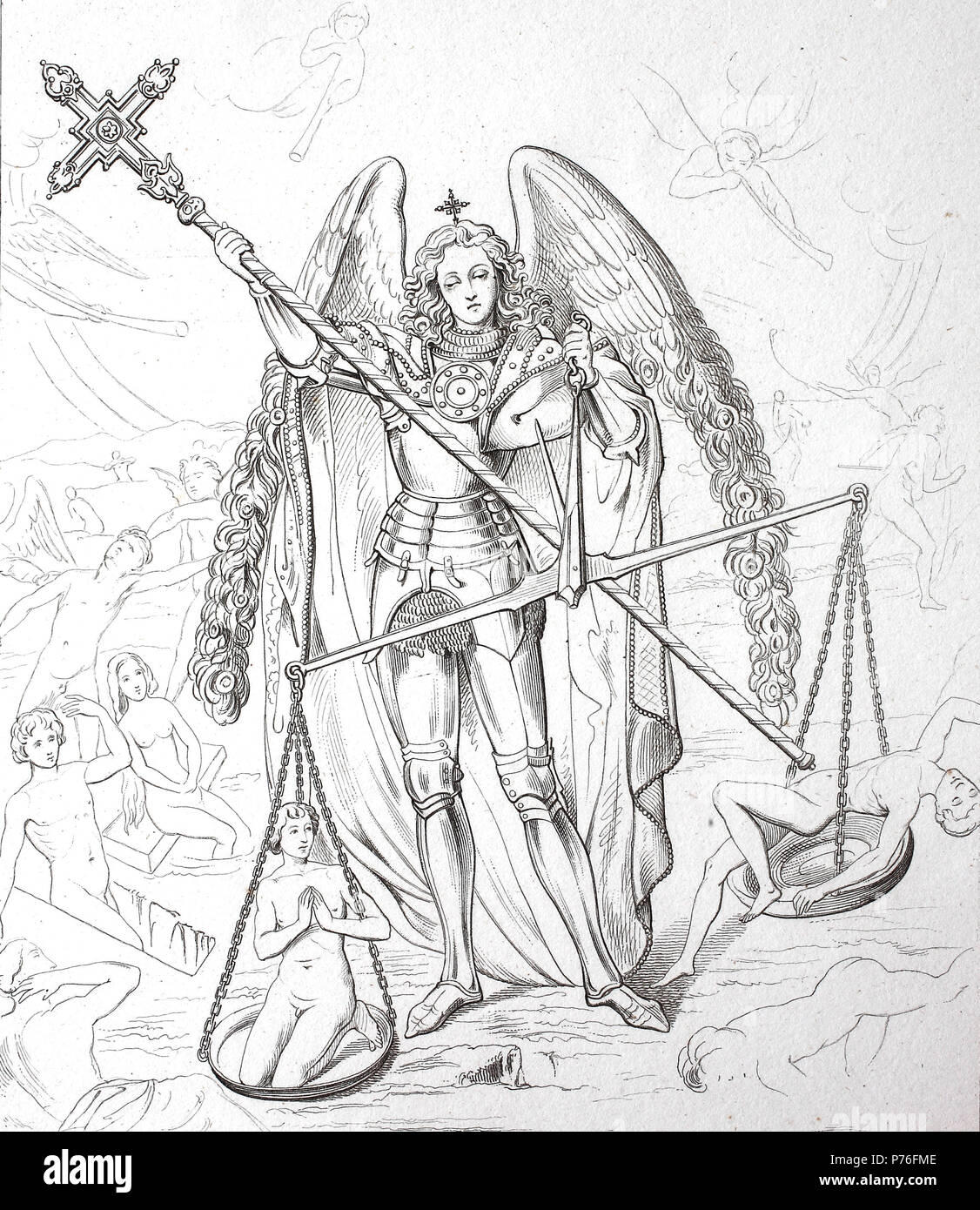 Michael archangel, Saint Michael the Archangel and Saint Michael, digital improved reproduction of an original print from the year 1881 Stock Photo