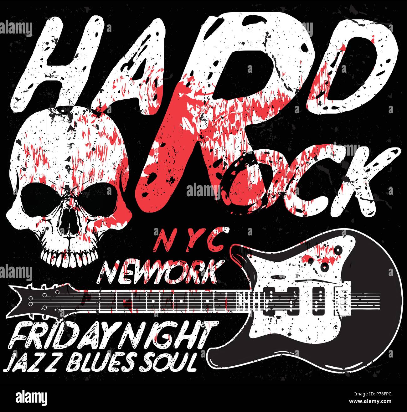 Cool grunge hand drawn electric guitar with distorted text in it. Rock