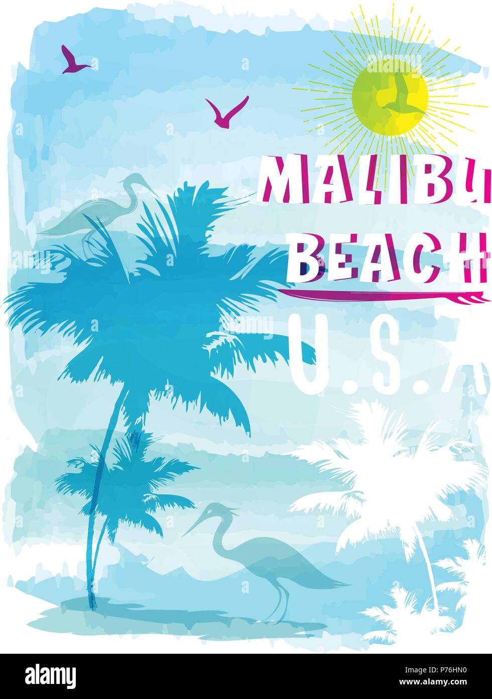 Summer beach vector background in retro style Stock Vector Image & Art ...