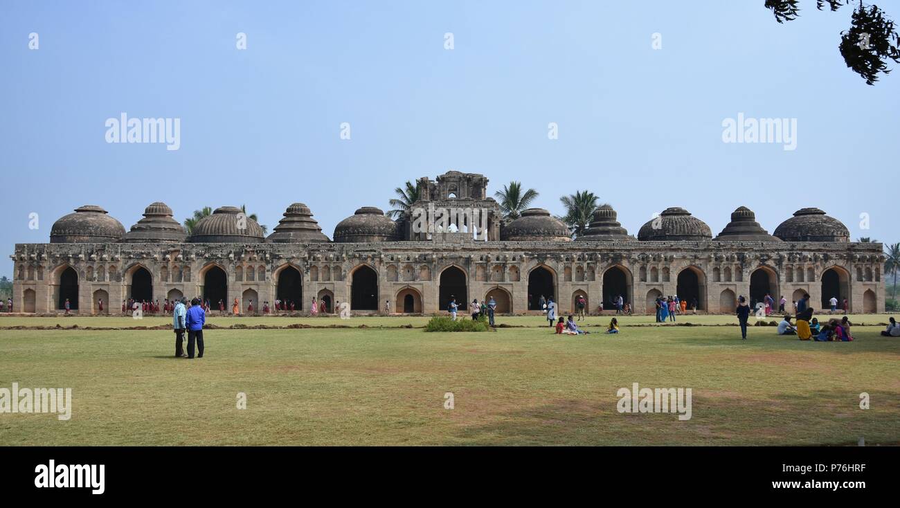 Amazing view of Elephant stable near Zanana enclosure, Hampi, karnataka. Stock Photo