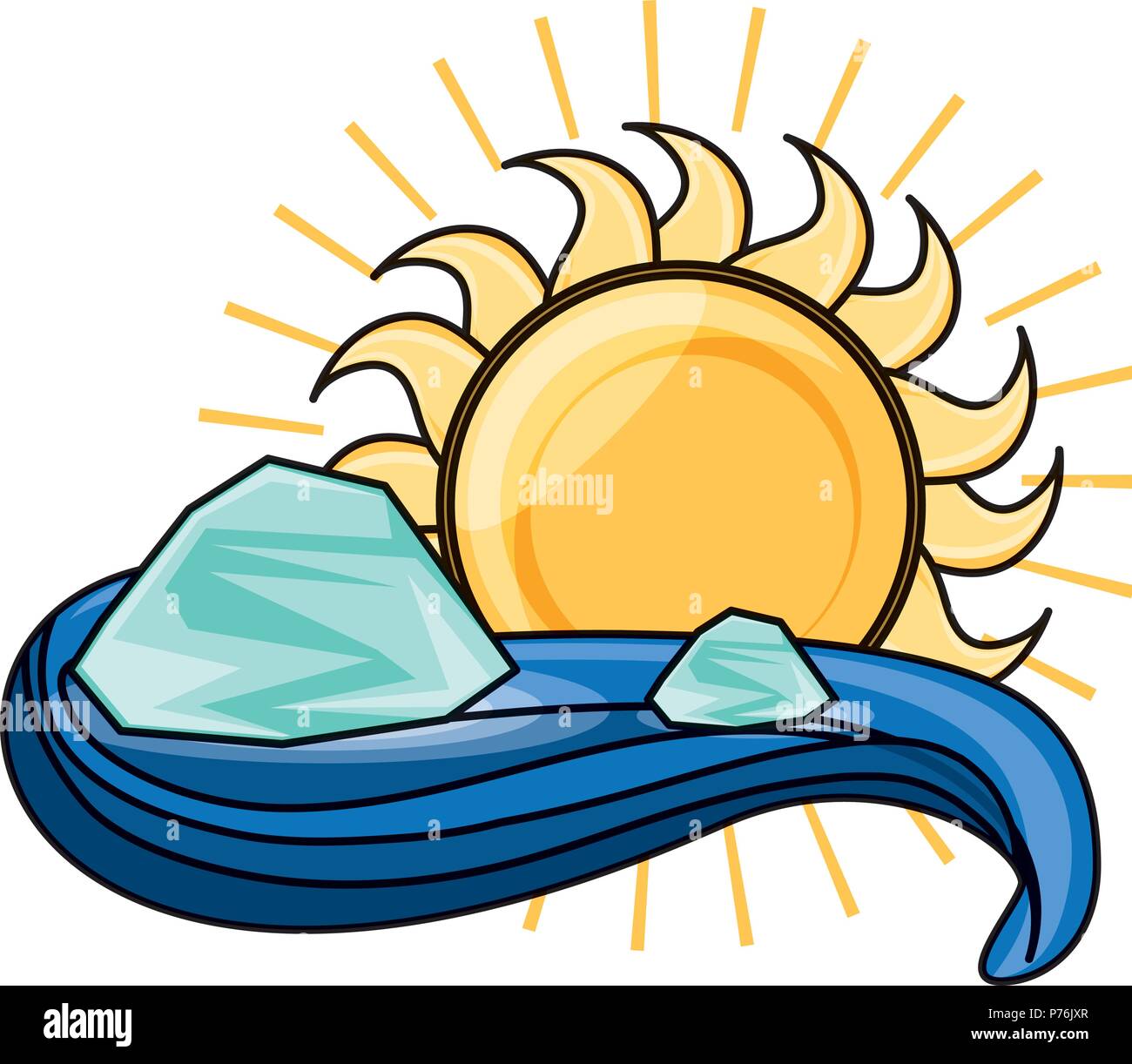 icebergs melted and sun icon over white background, vector illustration ...