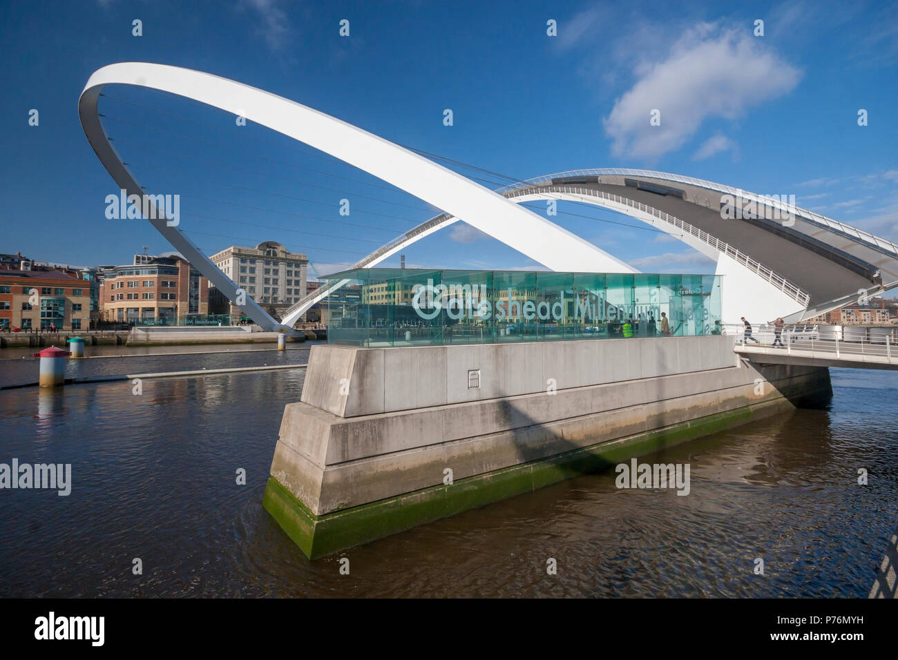 Millennium Bridge in Newcastle-Upon-Tyne Stock Photo