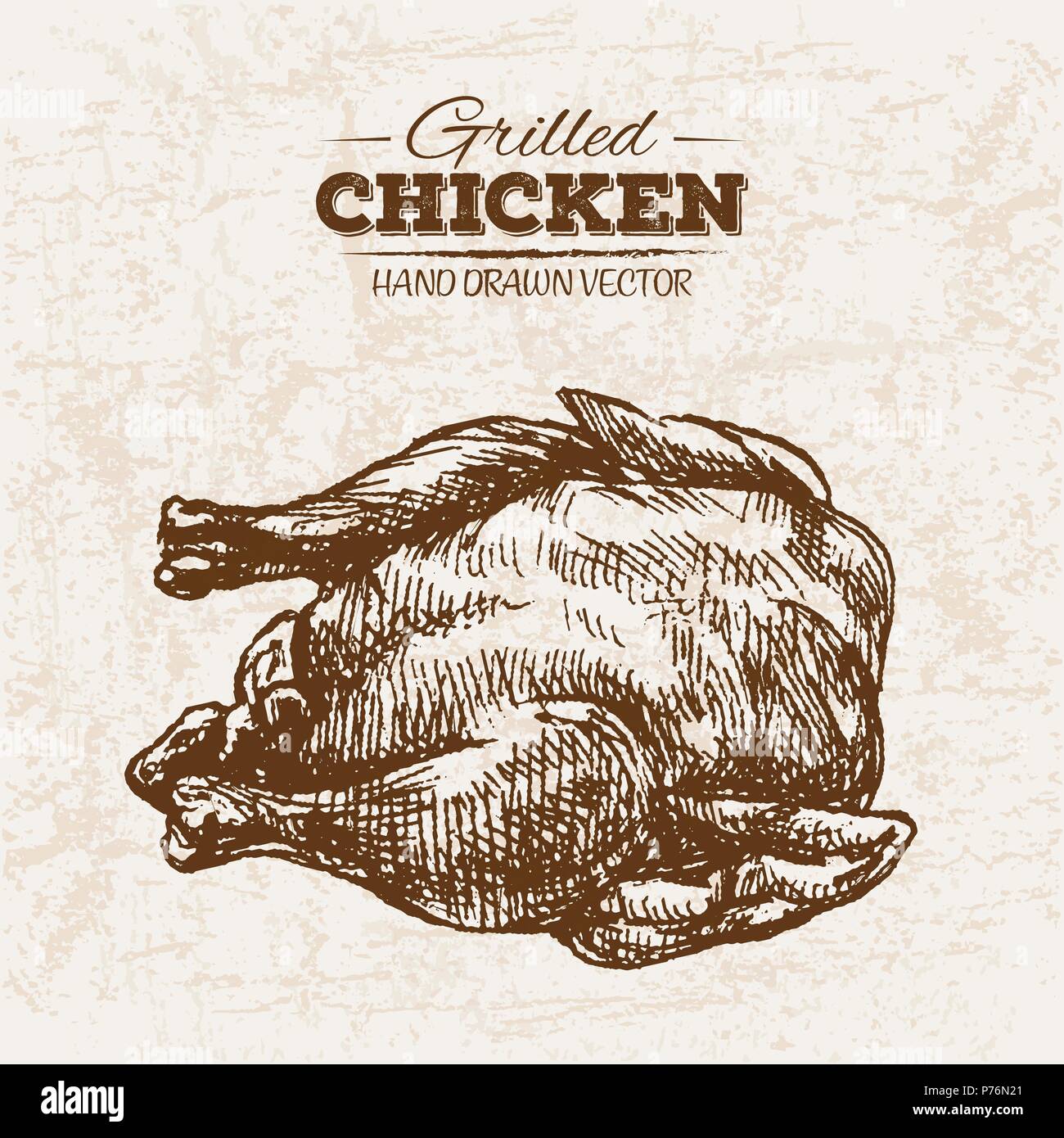 Hand drawn sketch fried chicken meat, farm fresh food, black and white