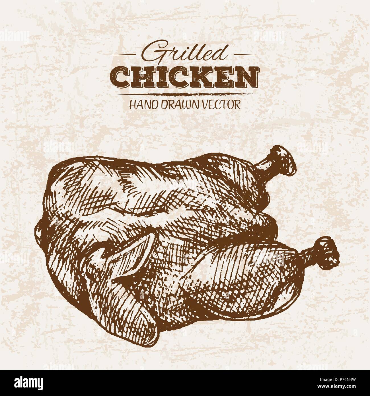 Hand drawn sketch fried chicken meat, farm fresh food, black and white