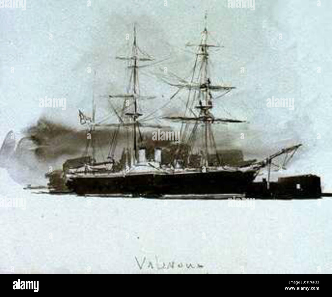 HMS Valorous cropped from Sketches of HMS Discovery, Valerous (sic) and a sailing vessel . before 1891 224 HMS Valorous (1851) Stock Photo