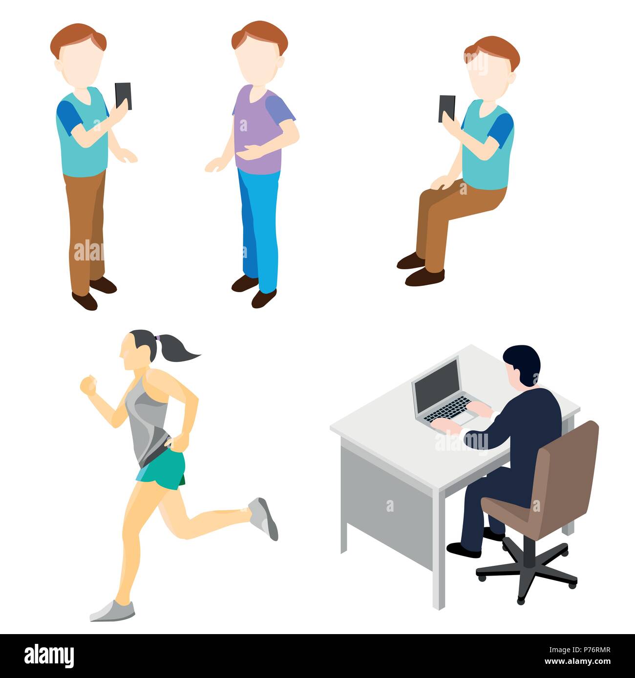 People in Various Activity, mens, woman, worker, jogging for business and life style concept - Flat Vector Illustration. Stock Vector