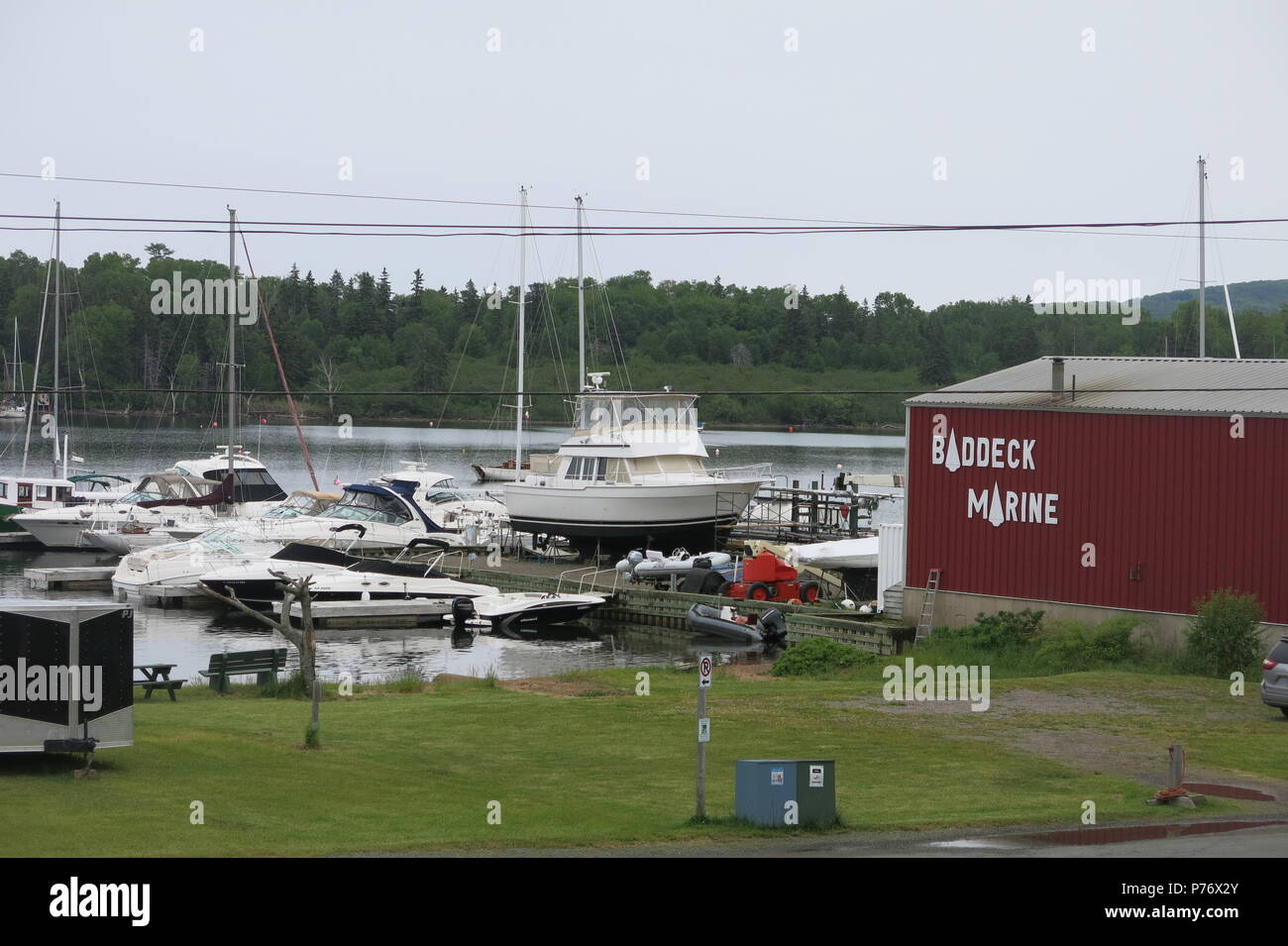 A view overlooking the harbour and lakefront at Baddeck, on the