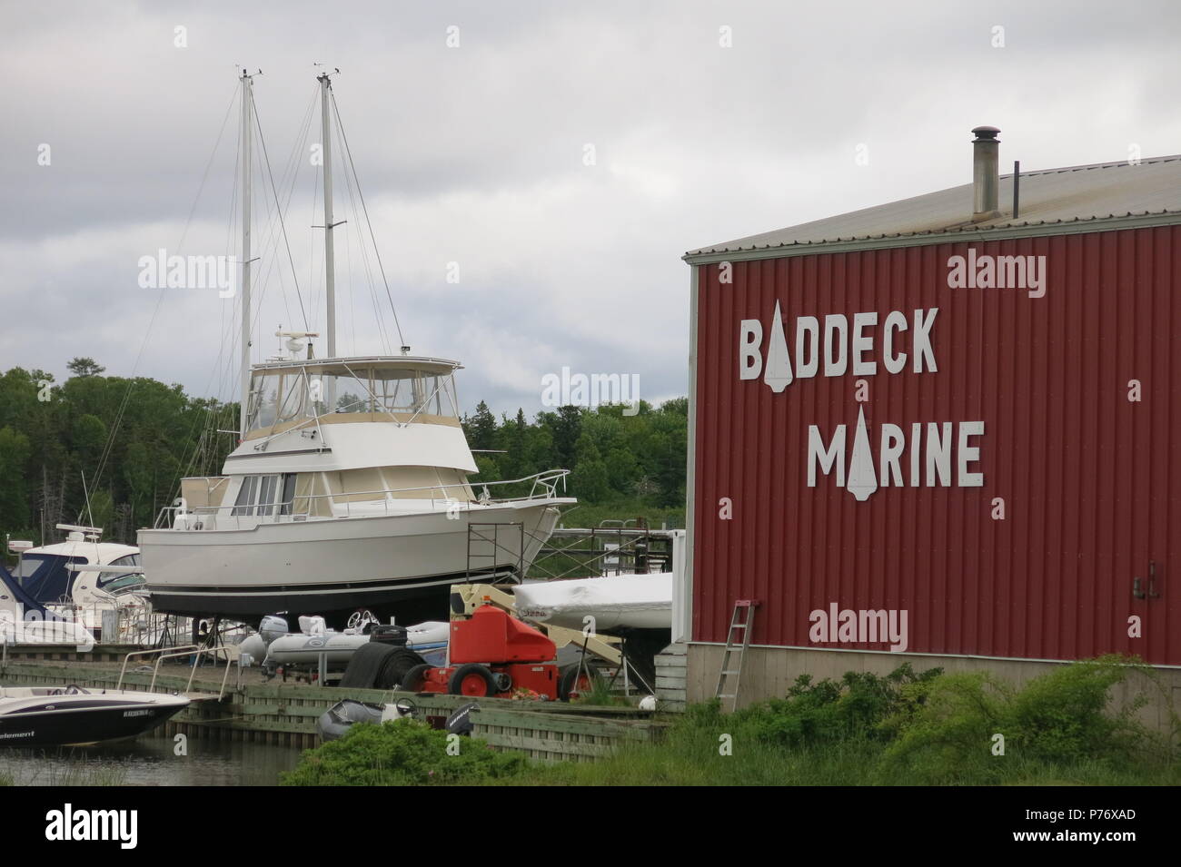 A view overlooking the harbour and lakefront at Baddeck, on the