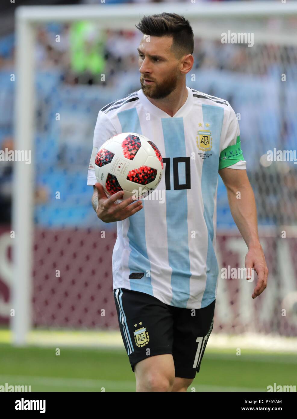 June 30, 2018. - Russia, Kazan. - 2018 FIFA World Cup round of 16 match. France v Argentina, 4:3. In picture: Argentina's player Lionel Messi (10). Stock Photo