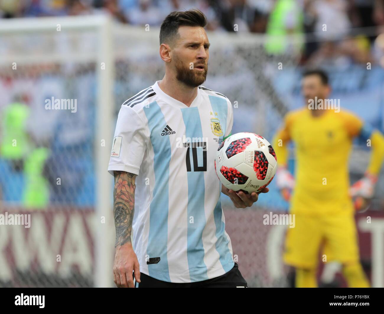 June 30, 2018. - Russia, Kazan. - 2018 FIFA World Cup round of 16 match. France v Argentina, 4:3. In picture: Argentina's player Lionel Messi (10). Stock Photo