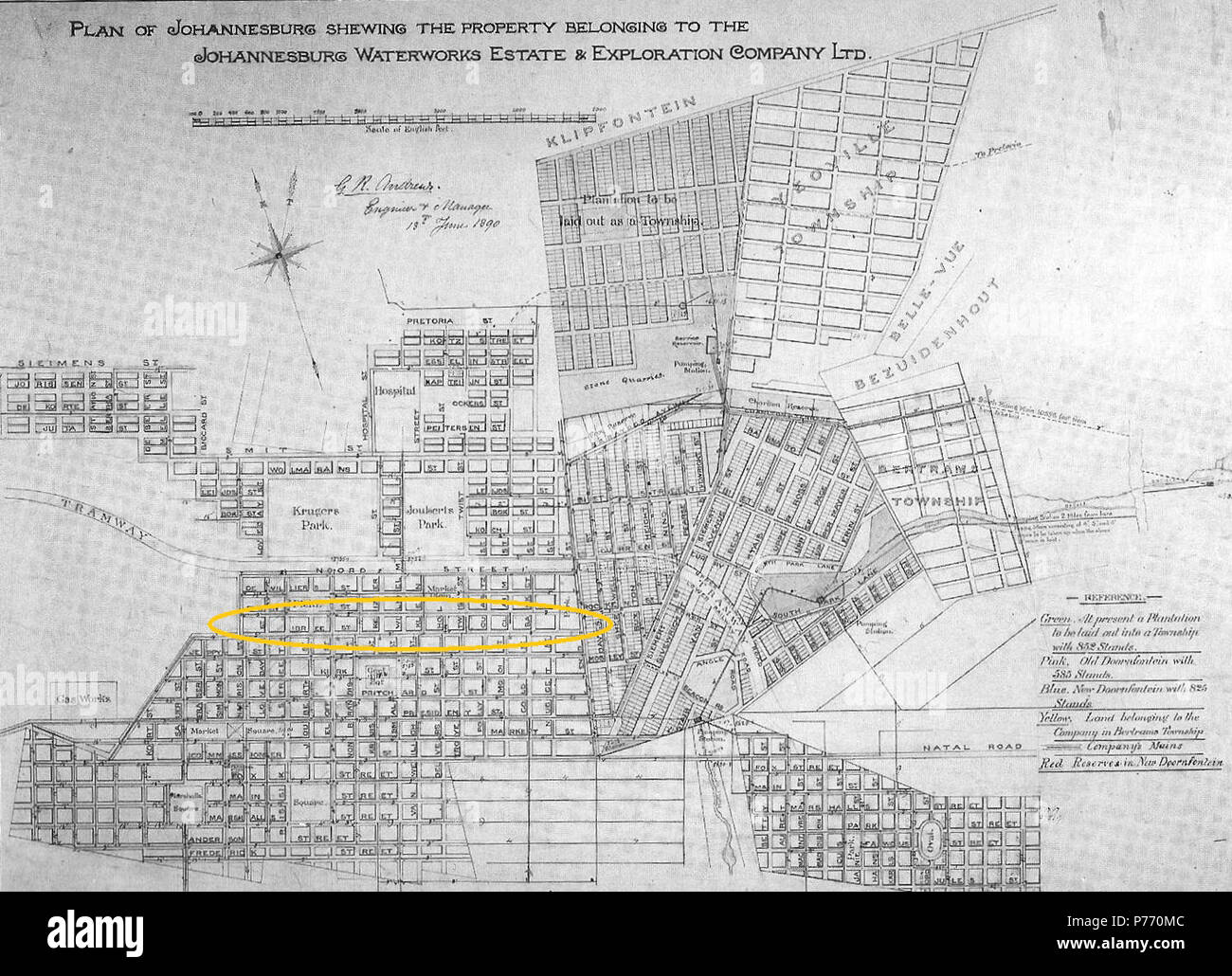 Bree Street Johannesburg Map English: Map Of Johannesburg Dated 1890 (Four Years After The Discovery Of  Gold And The Founding Of The City). The Area Highlighted In Yellow Shows  North-South Streets Having A 'Kink' When They