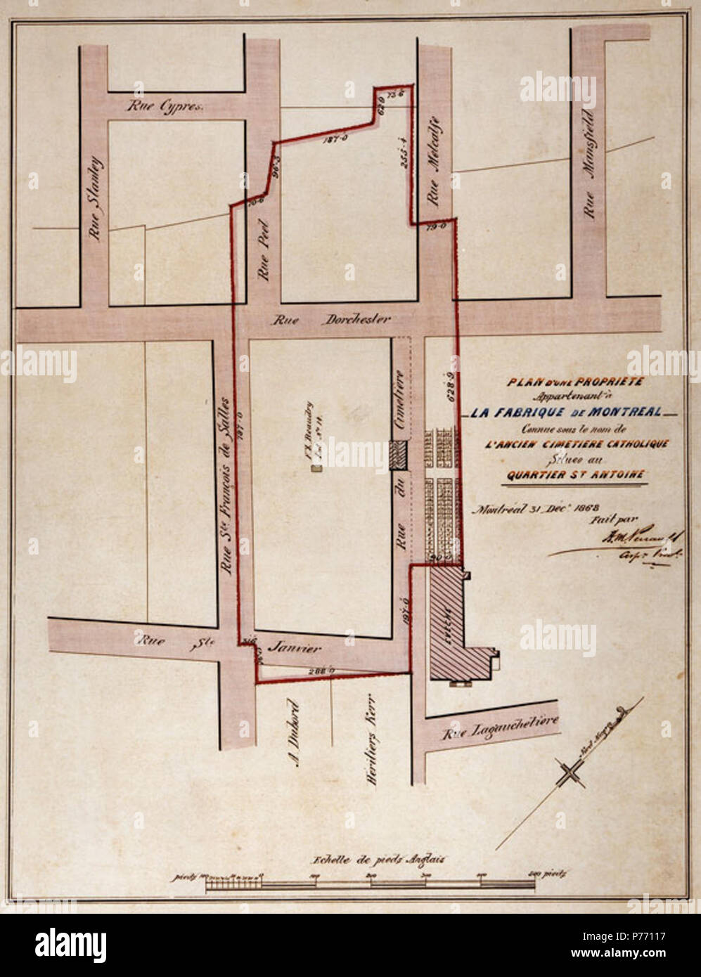 3 Plan d’une propriété appartenant à la Fabrique de Montréal connue sous le nom de l’Ancien cimetière catholique situé dans le quartier St. Antoine, Montréal Stock Photo