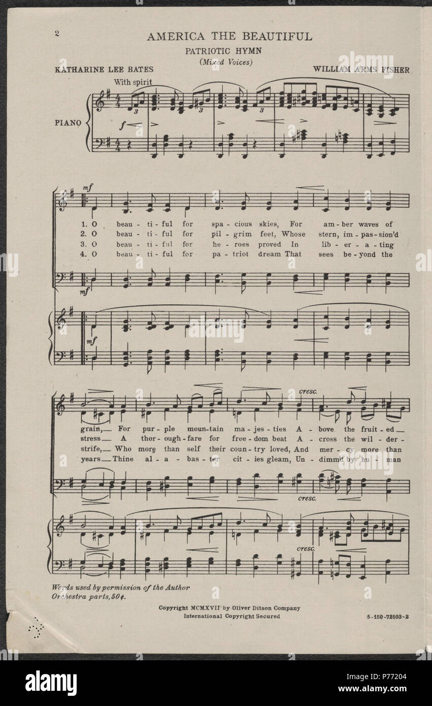 'America the Beautiful' sheet music (page 2 of 3) . 1917 1 America the ...