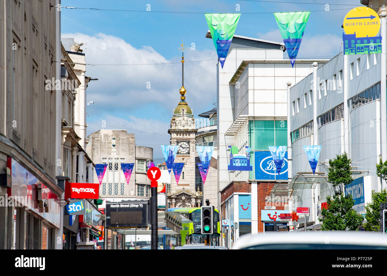 Busy North Street in Brighton UK with traffic and buses Stock Photo