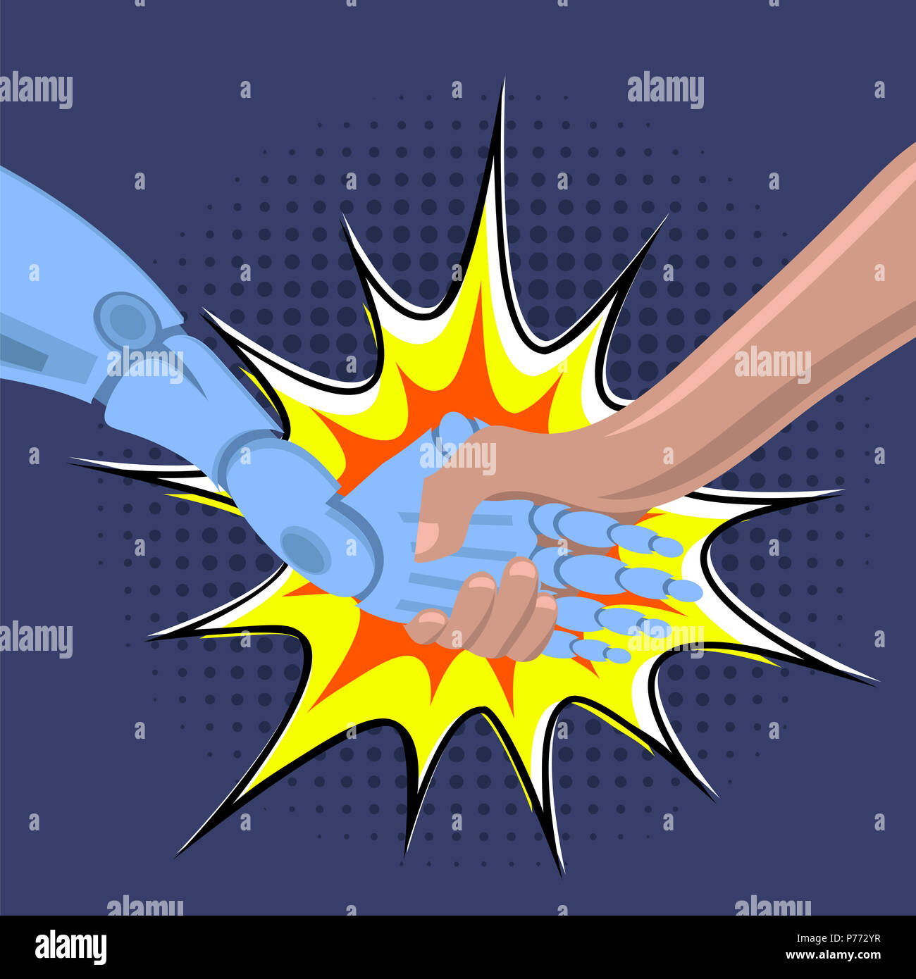 Robot Arm Shaking. Male Robot and Human Holding Hands with Handshake ...