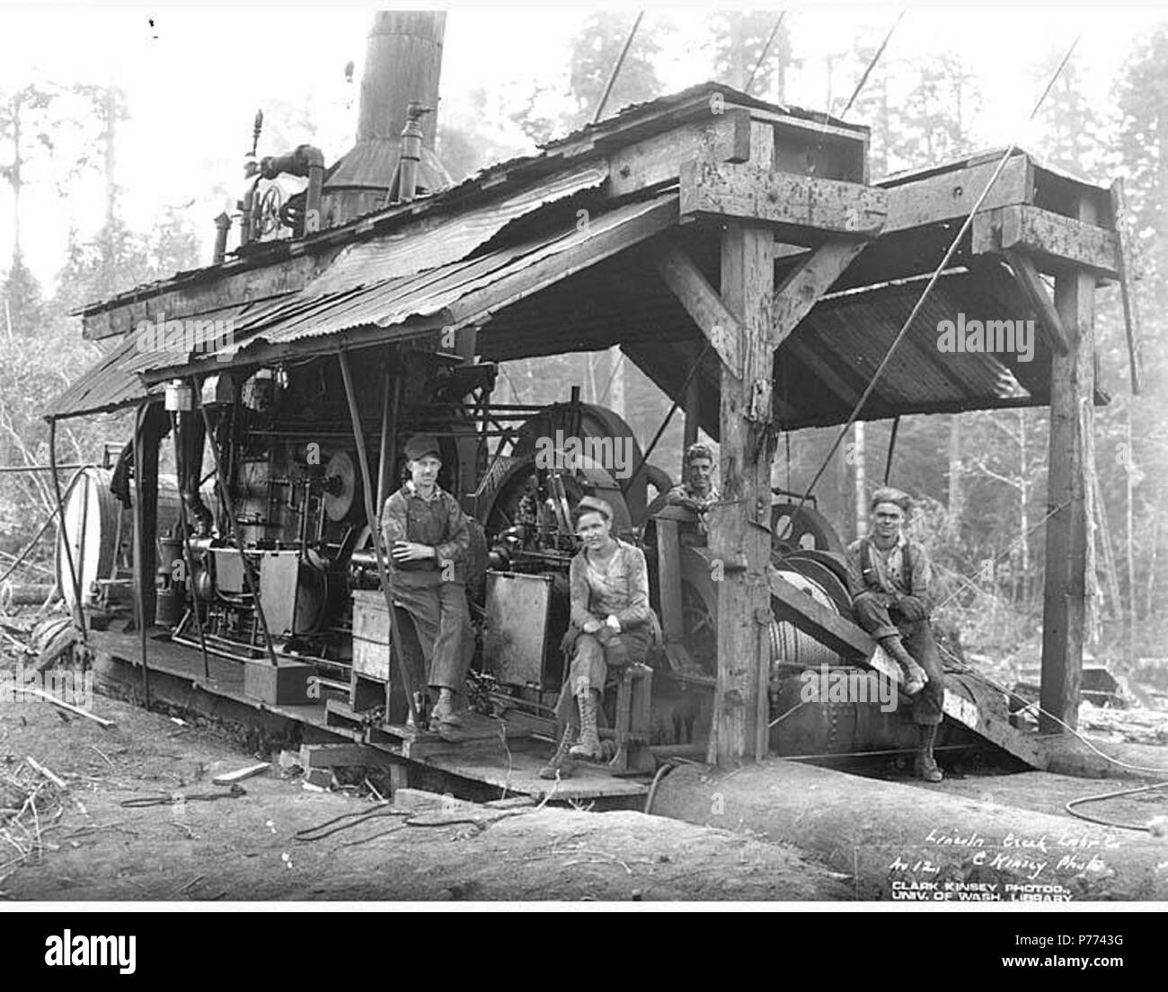 . English: Logging crew and donkey engine, Lincoln Creek Lumber Co., ca ...