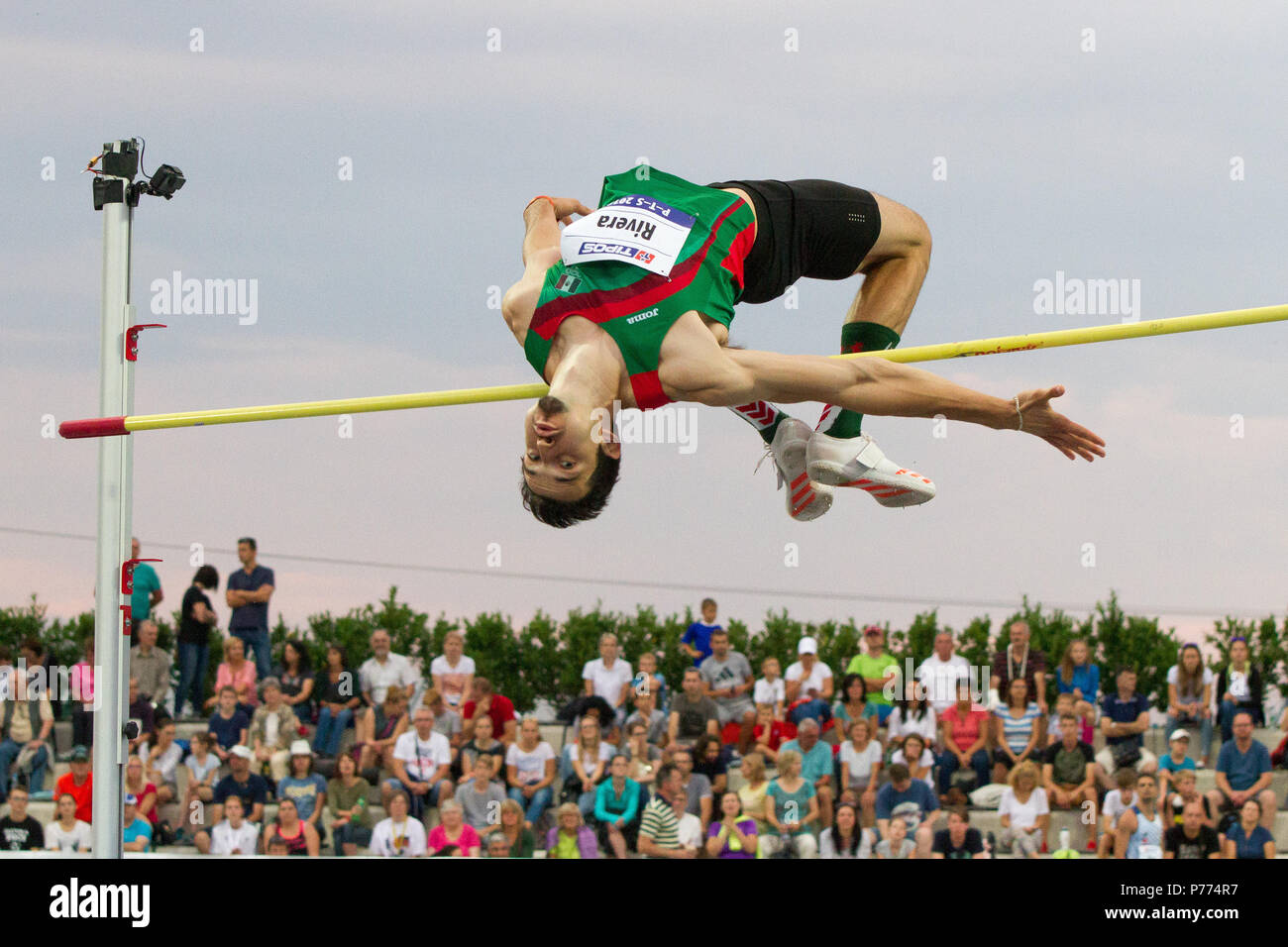 Mexican high jumper Edgar Rivera competing at the P-T-S athletics meeting in the sports site of x-bionic sphere® in Samorín, Slovakia Stock Photo