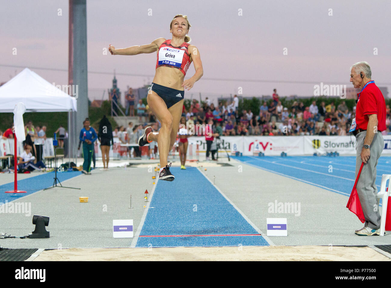 Latvian long jumper Lauma Griva competing at the P-T-S athletics meeting in the sports site of x-bionic sphere® in Samorín, Slovakia Stock Photo