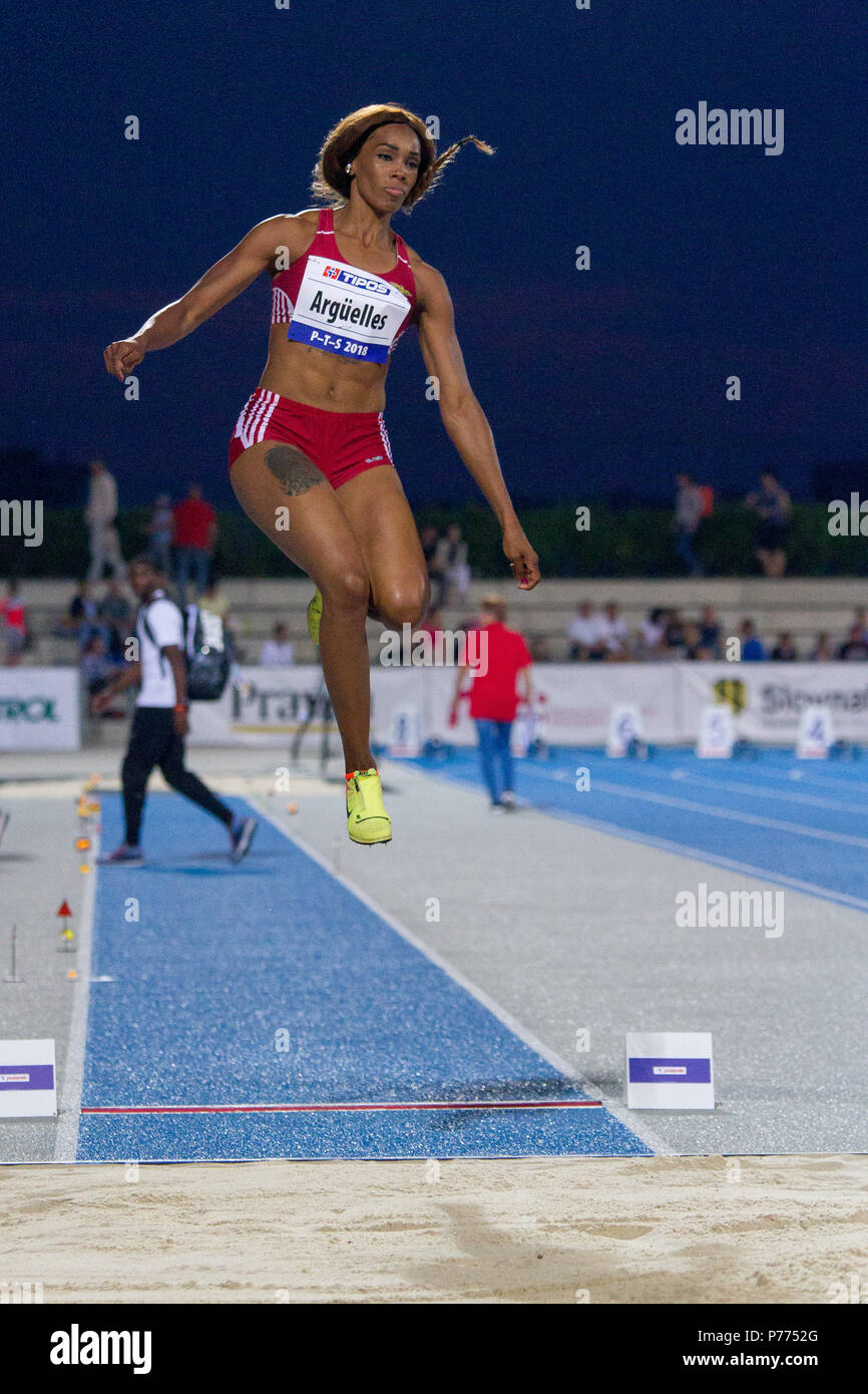 Cuban long jumper Yariagnis Argüelles competing at the P-T-S athletics meeting in the sports site of x-bionic sphere® in Šamorín, Slovakia Stock Photo