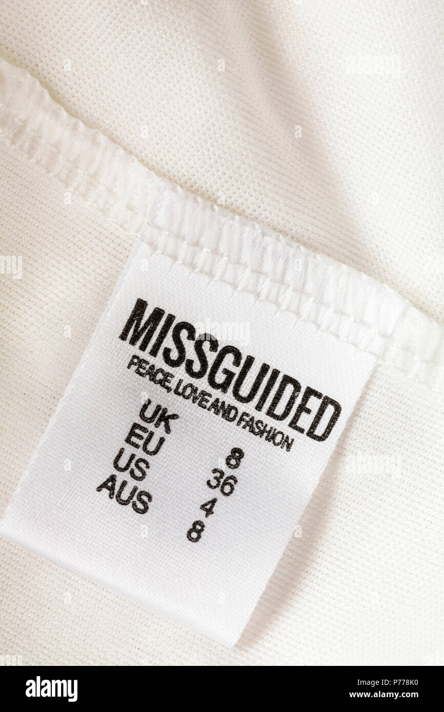 Missguided peace love and fashion label in woman's clothing UK size 8 Stock Photo