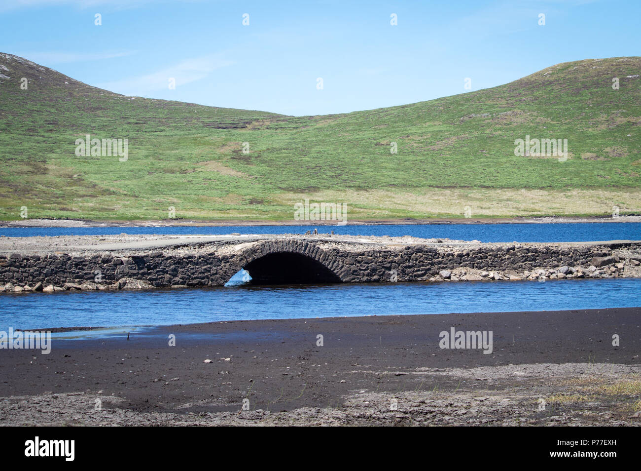 Low water levels in Northern Ireland Reservoir reveal old bridge Stock Photo Alamy