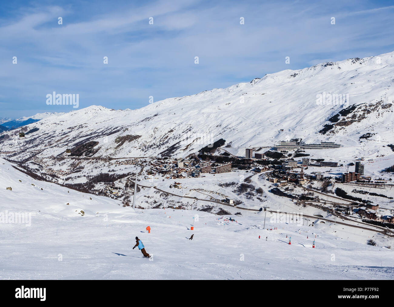On the slopes of the Valley Val Thorens.Ski resort Val Thorens. Village of Les Menuires. France