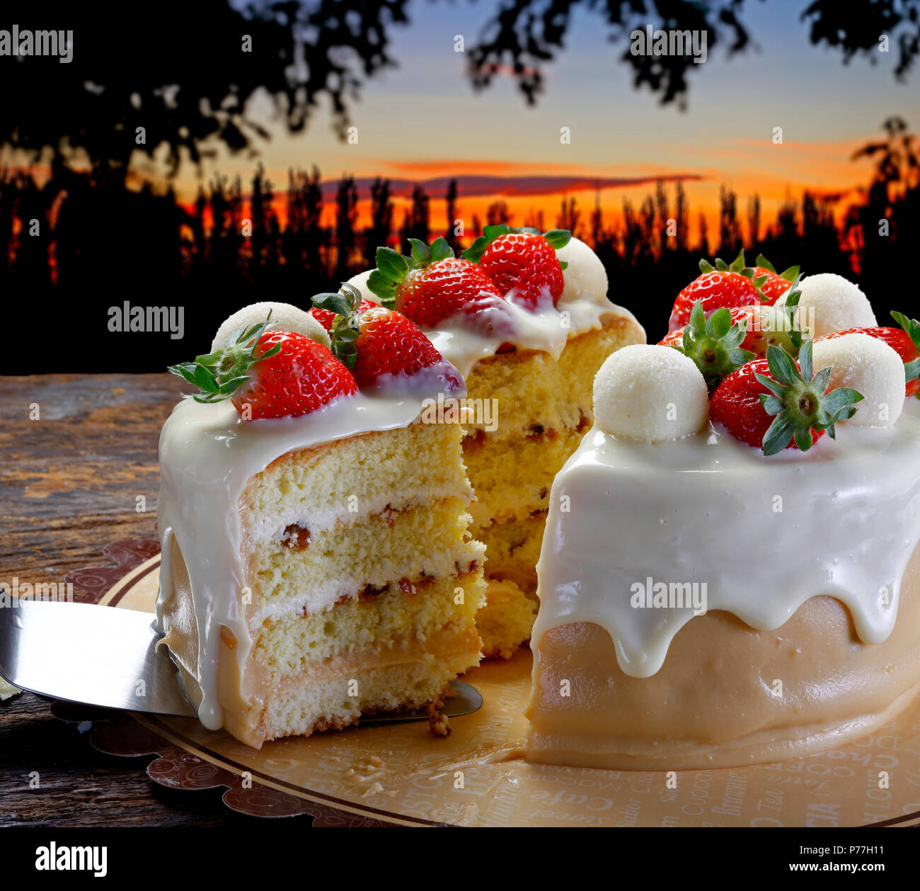 Strawberry Cake Slice Stock Photo Alamy