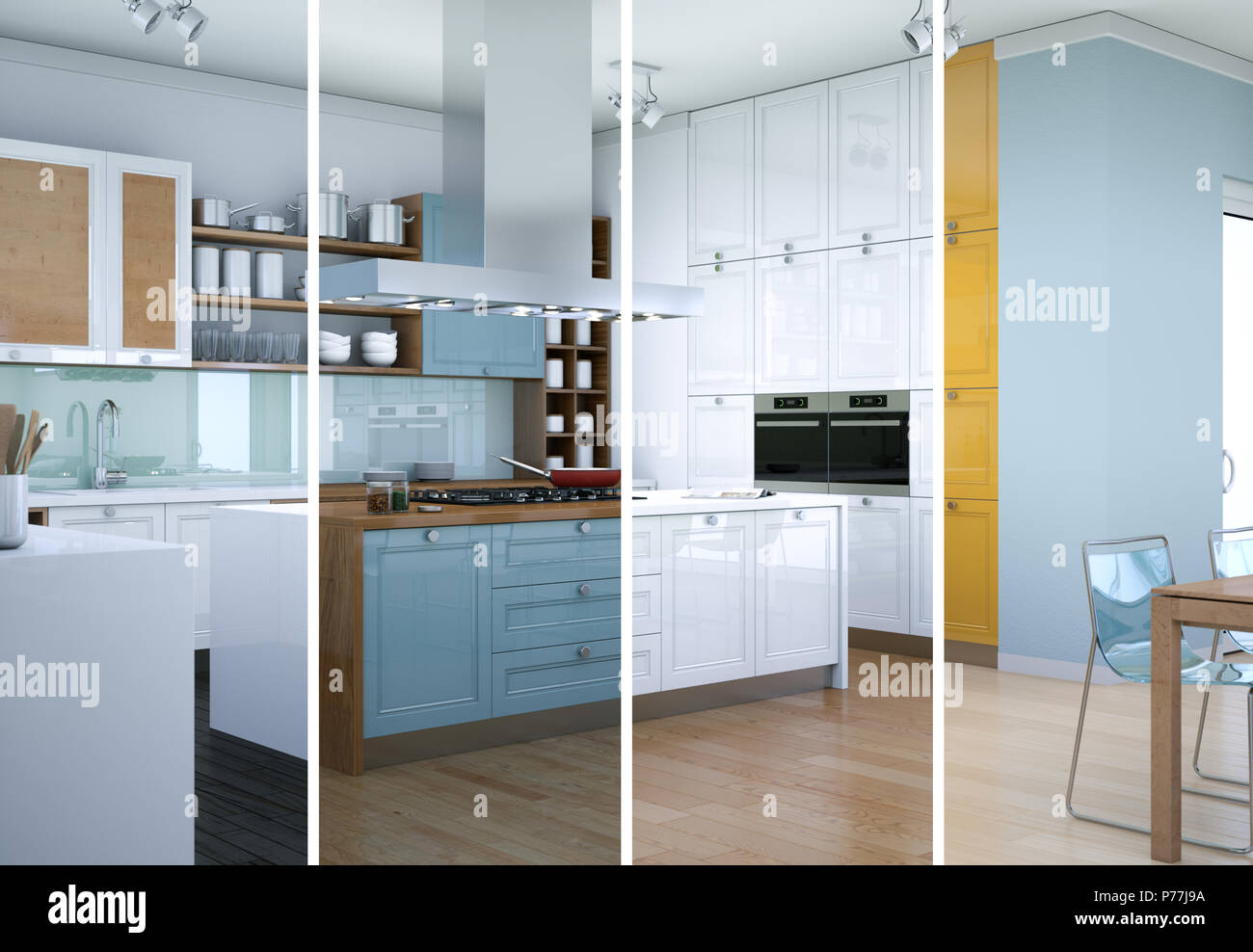 Splitted color variations of a modern kitchen with a beautiful design ...