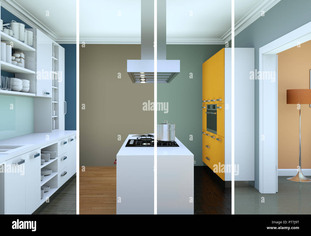 Splitted color variations of a modern kitchen with a beautiful design ...