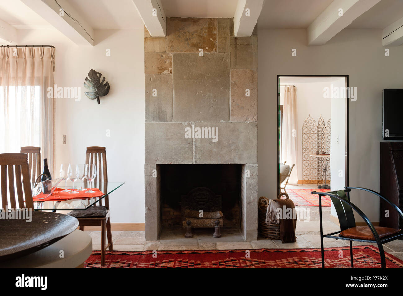 Fireplace In Exposed Stone Wall Stock Photo 210995650 Alamy