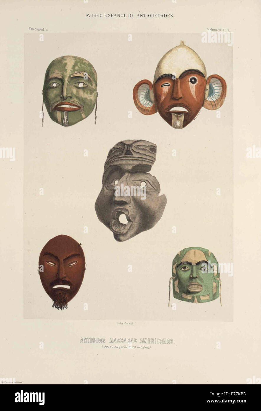 1 1872, Museo Español de Antigüedades, Antiguas máscaras americanas, Letre Stock Photo