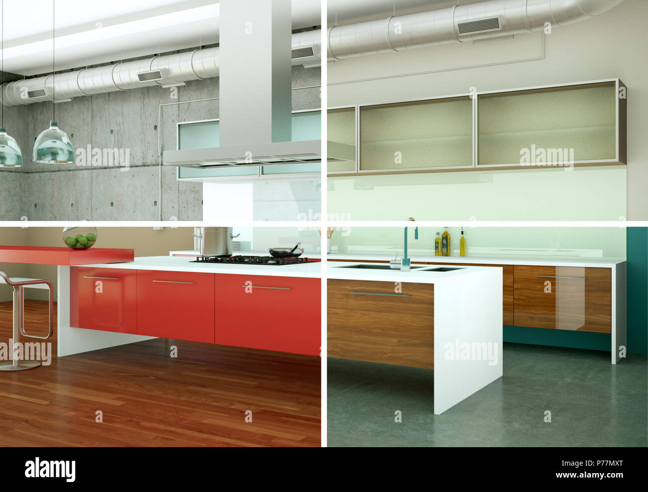 Splitted color variations of a modern kitchen with a beautiful design ...