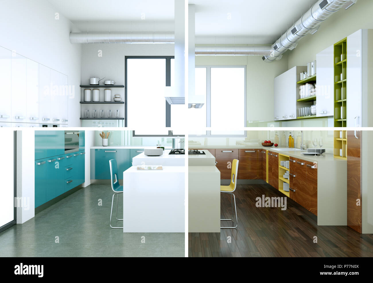 Splitted color variations of a modern kitchen with a beautiful design ...