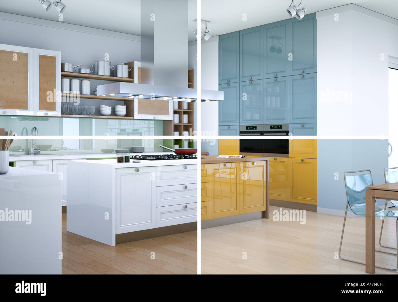Splitted color variations of a modern kitchen with a beautiful design ...