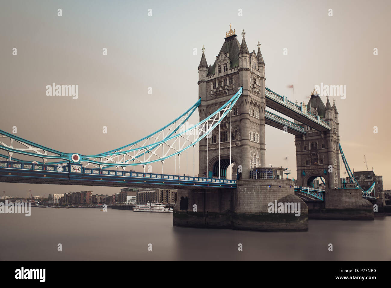 Tower bridge, with sky colors caused by Saharan dust in the air after hurricane Ophelia, London, United kingdom Stock Photo