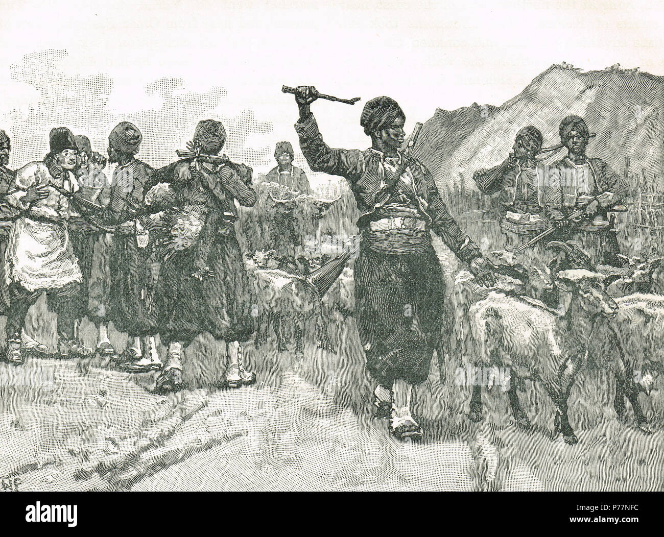 Zouaves looting a village in the Crimea, during the Crimean War Stock Photo