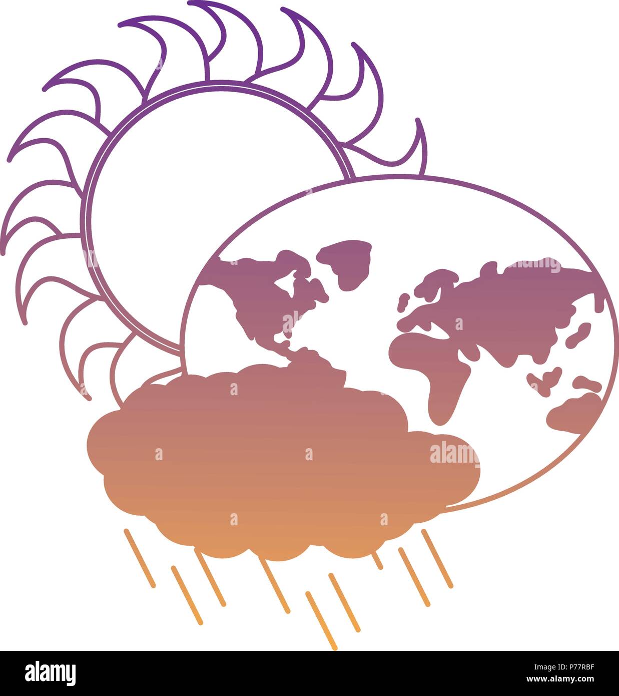 sun and earth planet with rainy cloud icon over white background ...