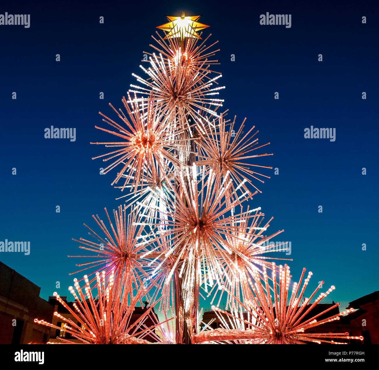 Christmas led tree, at the Spanish Steps Square, Trinità dei Monti, Piazza di Spagna. Christmastime, winter season. Rome, Italy, Europe, EU. Close up. Stock Photo