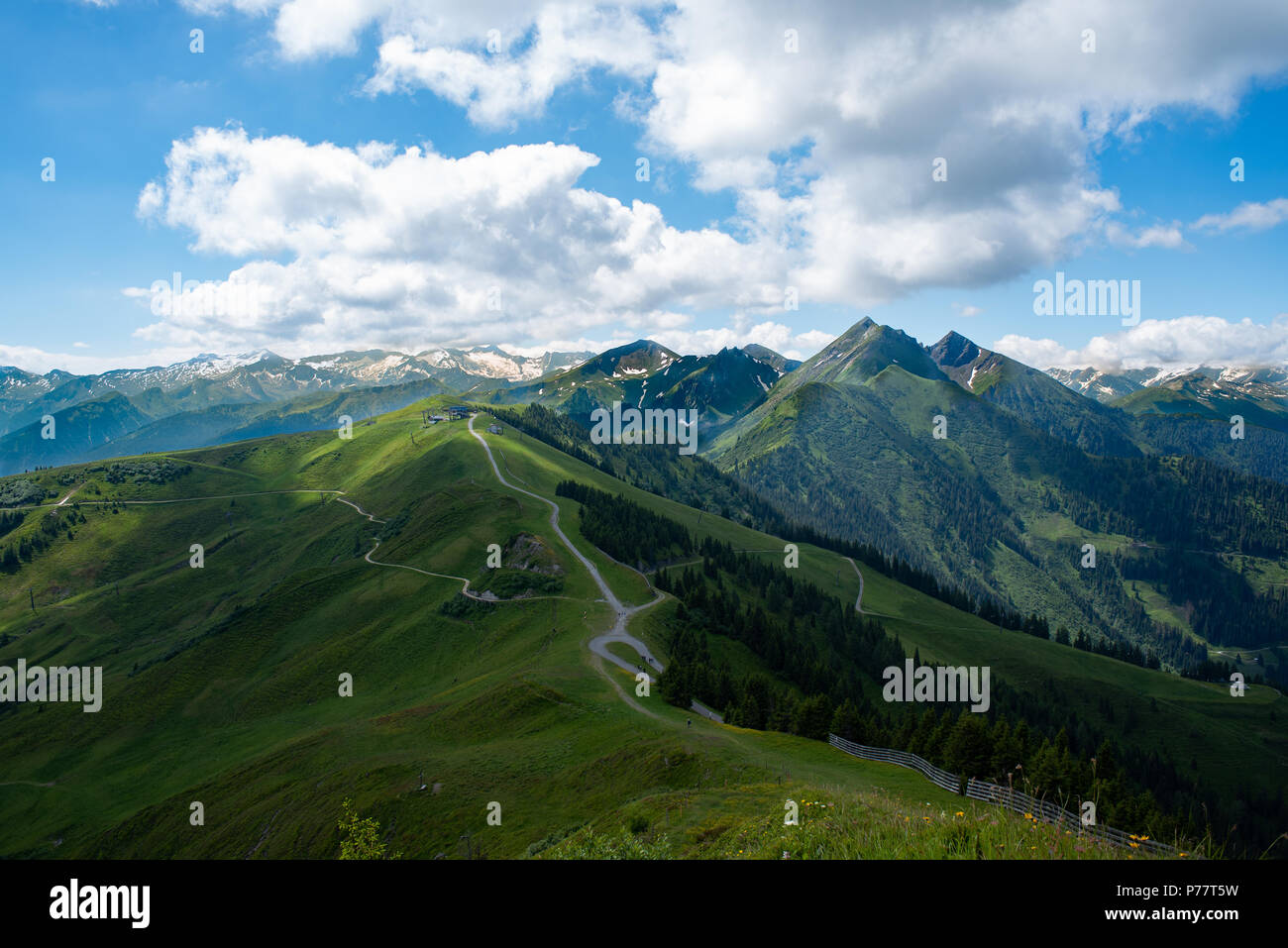 Landscape with mountains and grass land Stock Photo