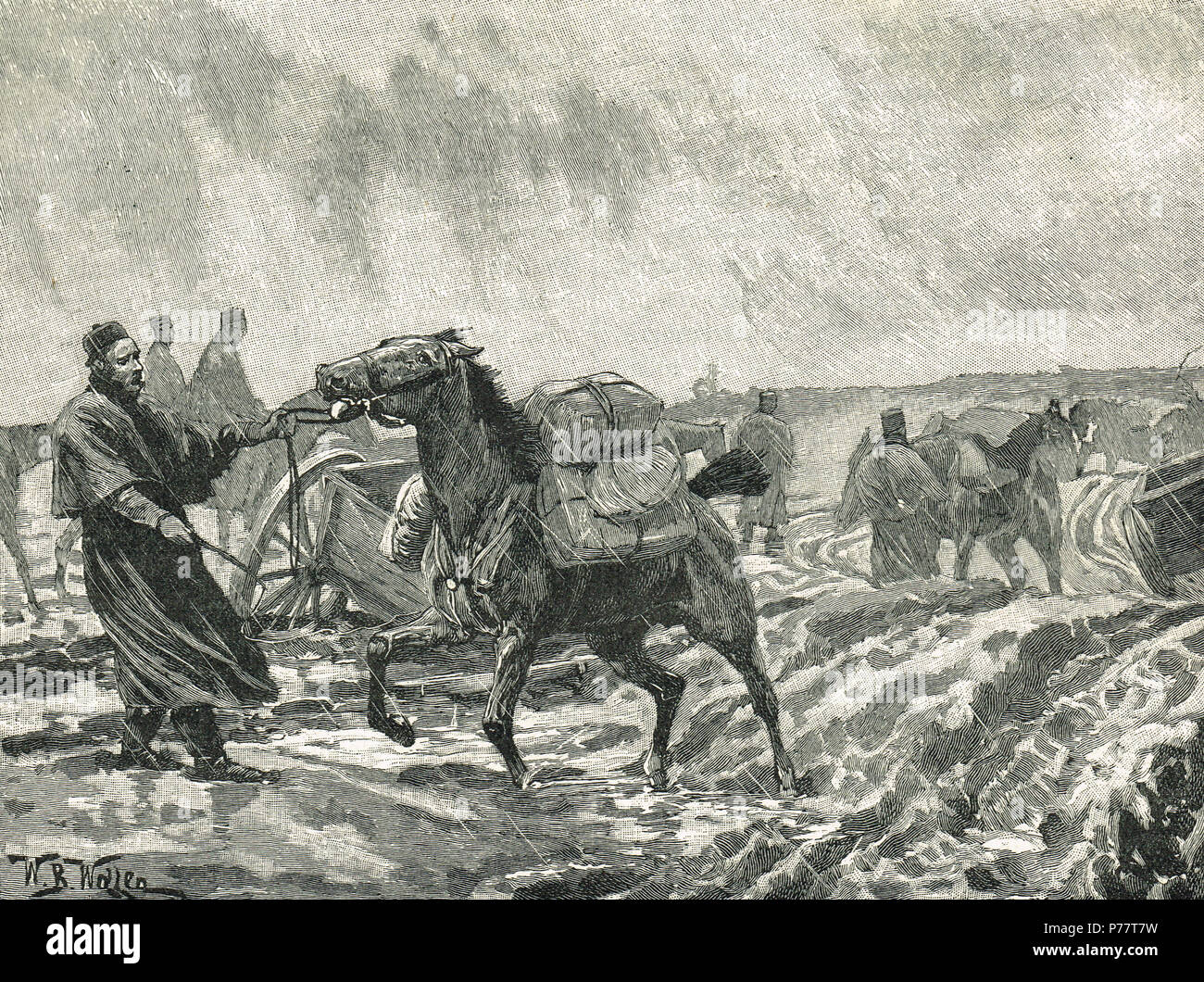 The 'Block' at Balaclava, Crimean war,  1855.  Supplies form Balaclava interrupted by rain as dirt tracks became mud rivers Stock Photo