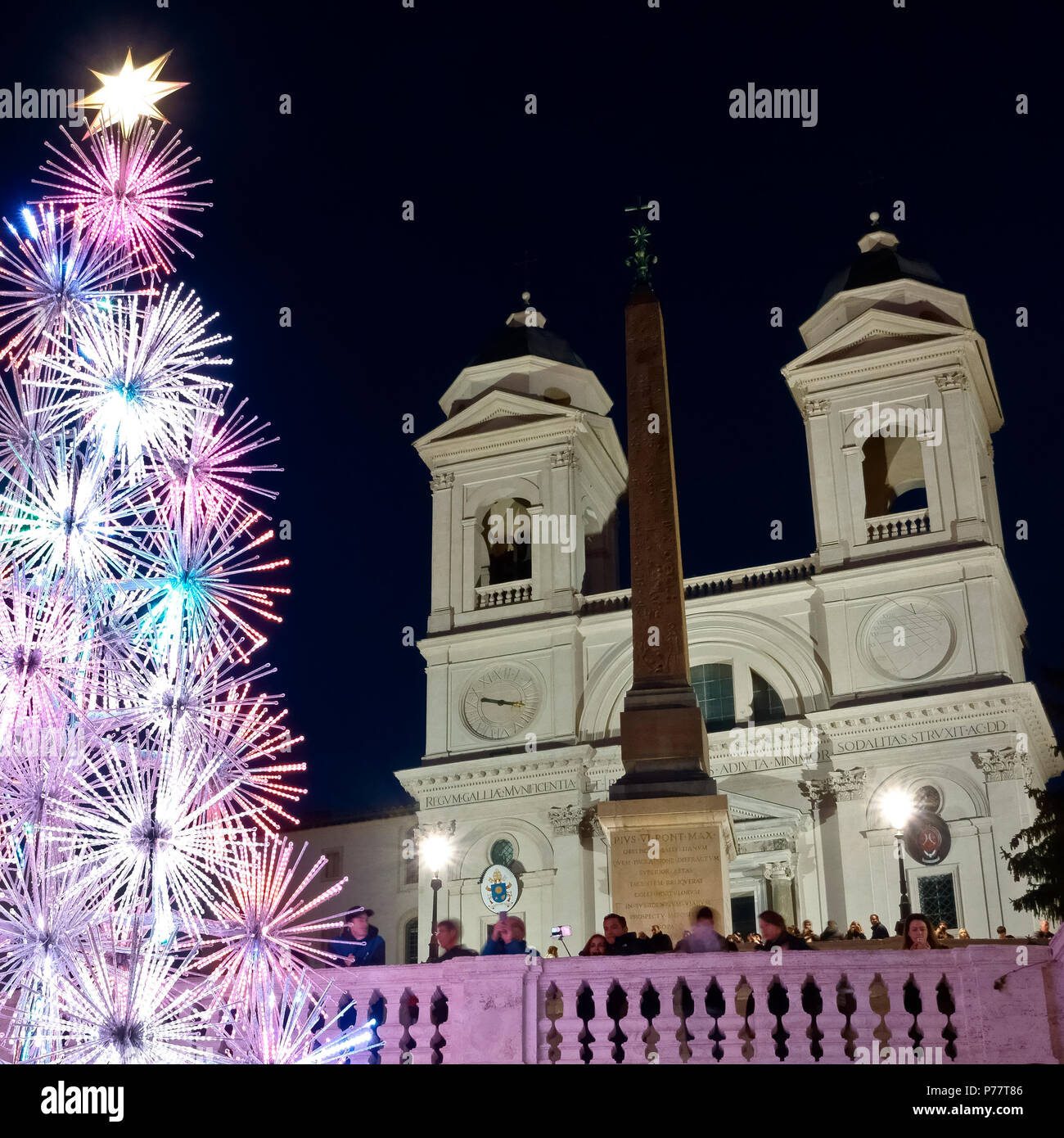 Christmas led tree, at the Spanish Steps Square, Trinità dei Monti, Piazza di Spagna. Christmastime, winter season. Rome, Italy, Europe, EU. Close up. Stock Photo