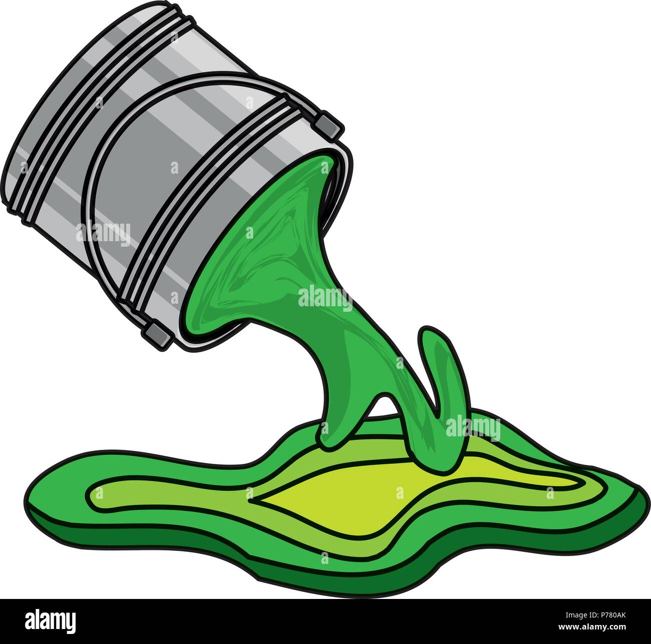 bucket with pouring paint over white background, vector illustration