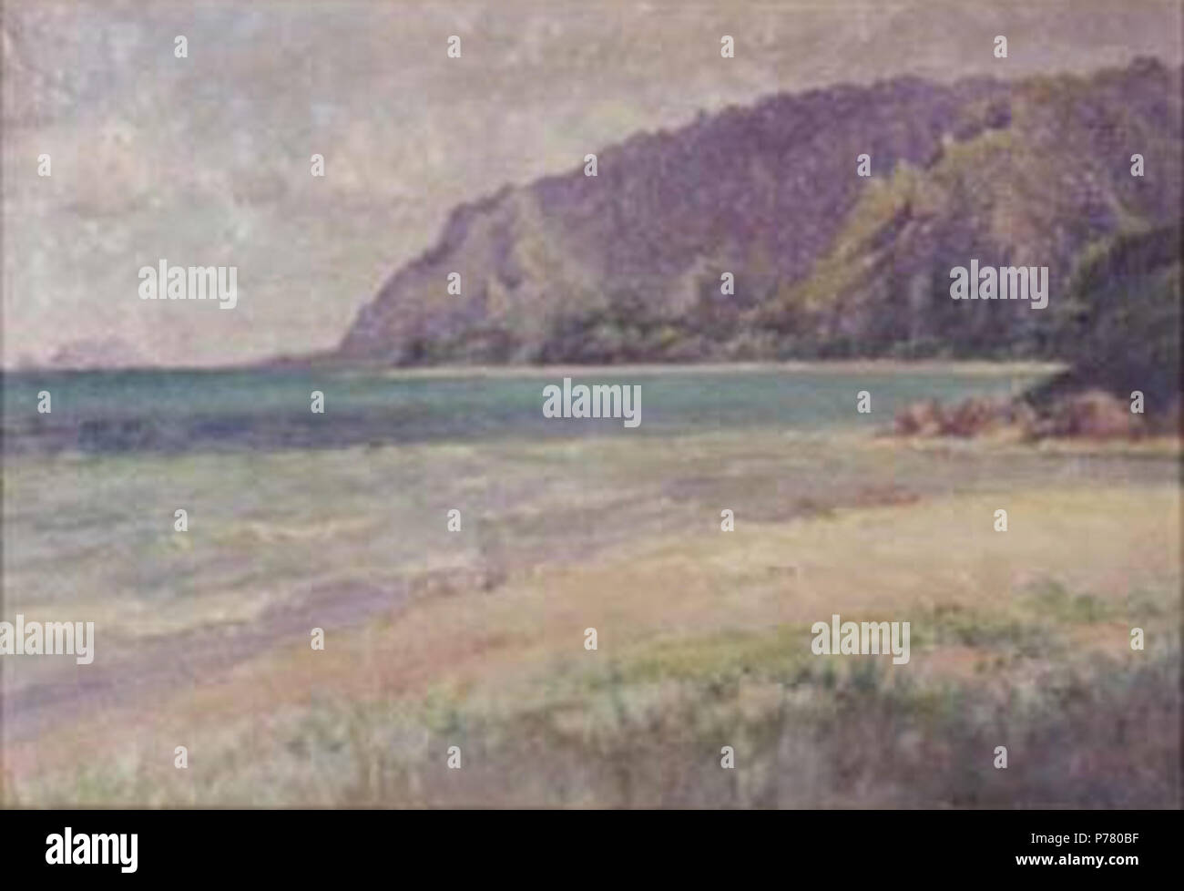 Punaluu, Mokapu Peninsula in Distance by Carrie Helen Thomas Dranga, oil on board, 20' x 13 3/4' . Unknown date 1 'Punaluu, Mokapu Peninsula in Distance' by Carrie Helen Thomas Dranga Stock Photo