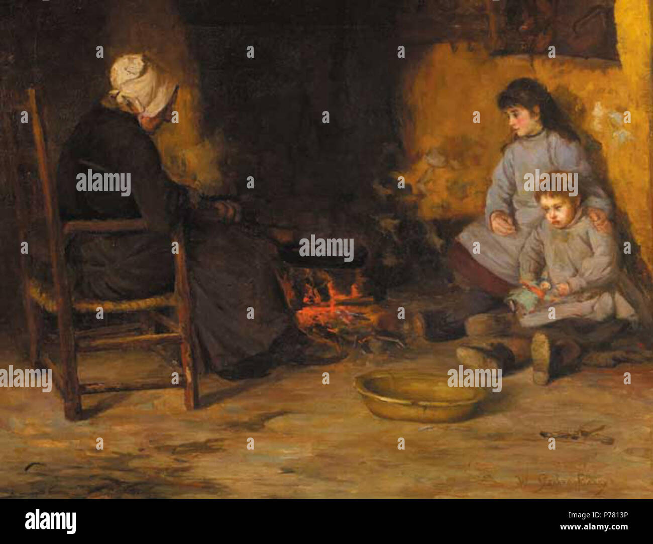 English: William Gerard Barry, 'An old woman and children in a cottage interior', 1887 . 4 October 2011 4 Barry-interior Stock Photo
