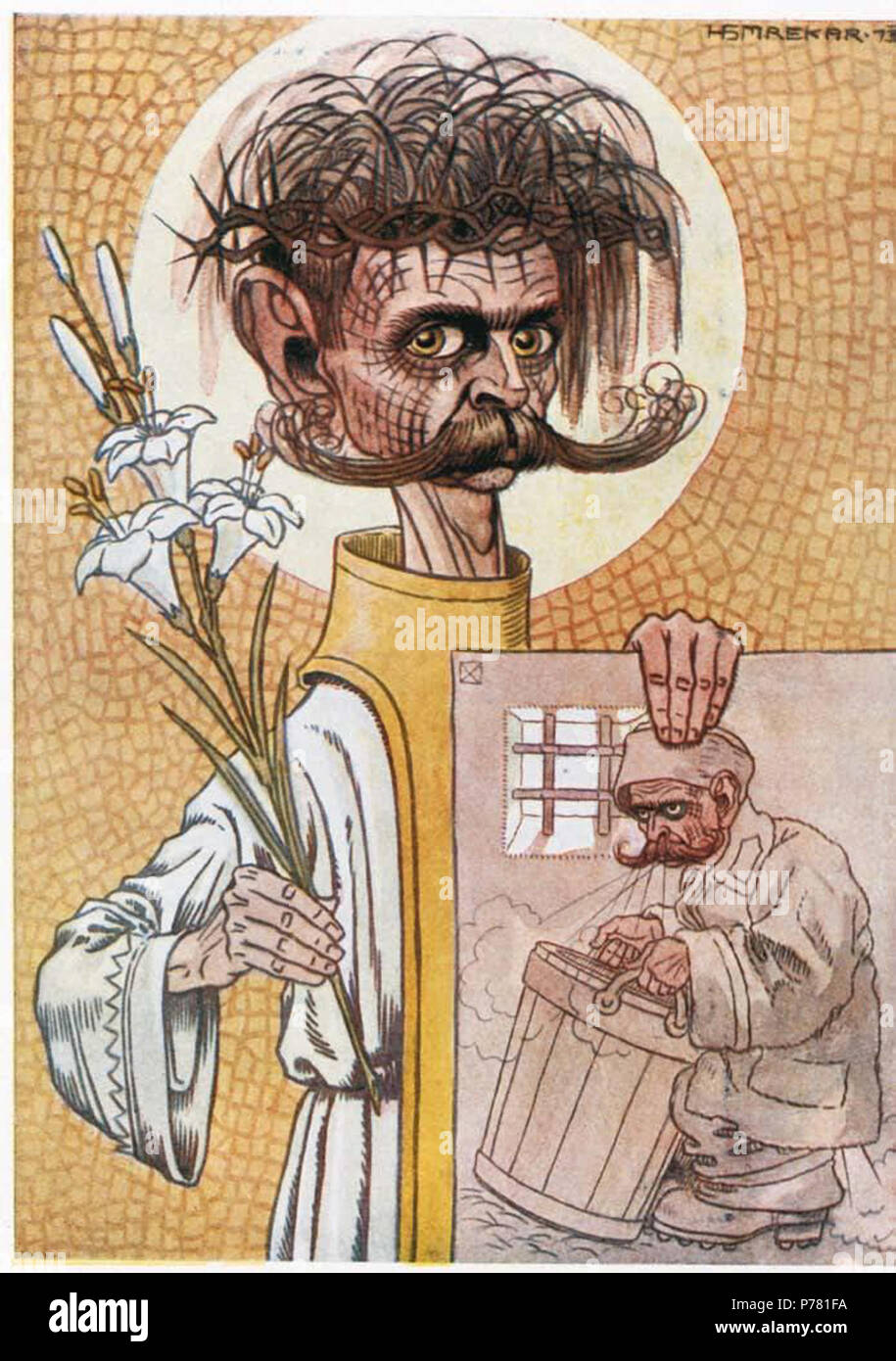 Ivan Cankar as a penitent and prisoner; caricature . August 1913 7