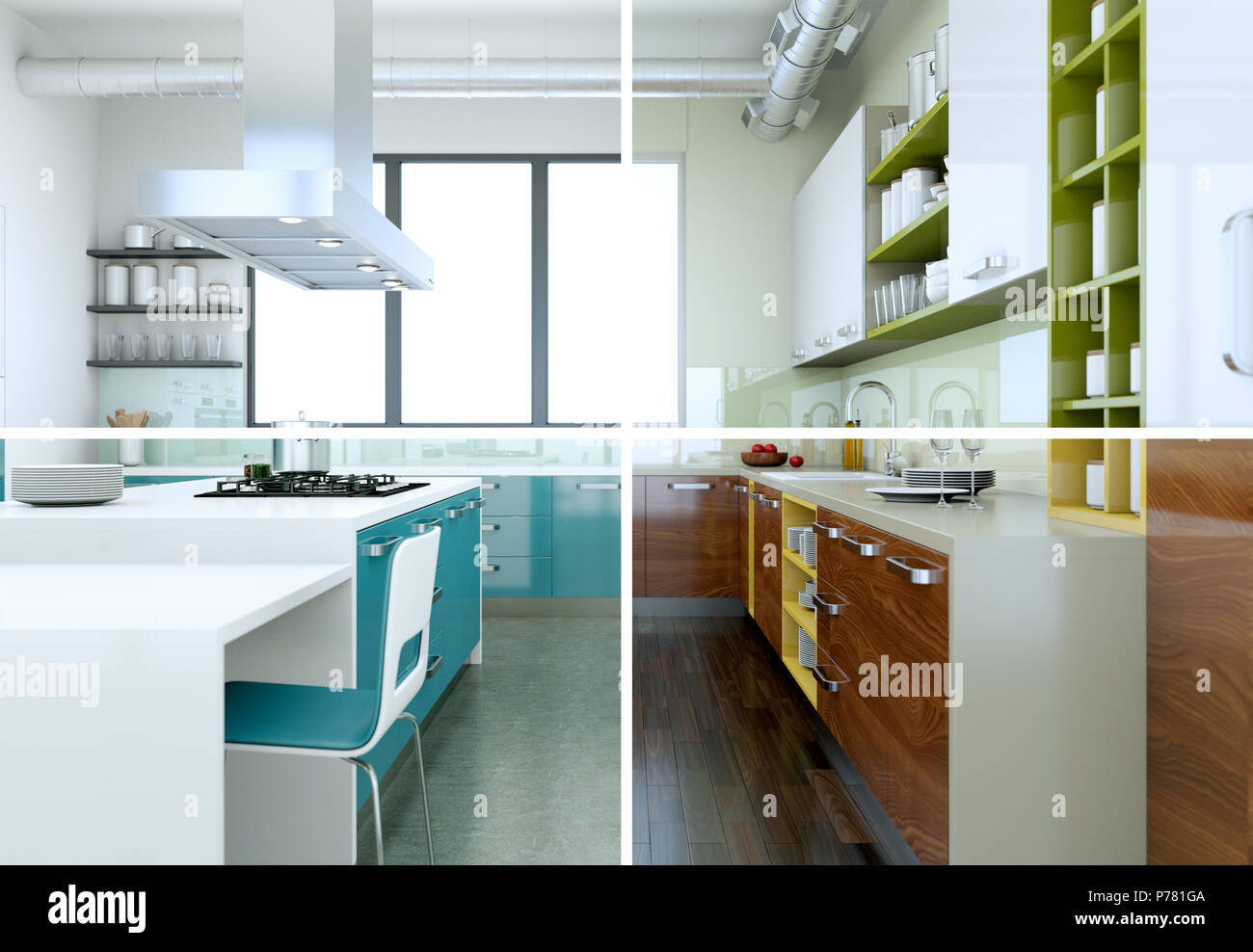 Splitted color variations of a modern kitchen with a beautiful design ...
