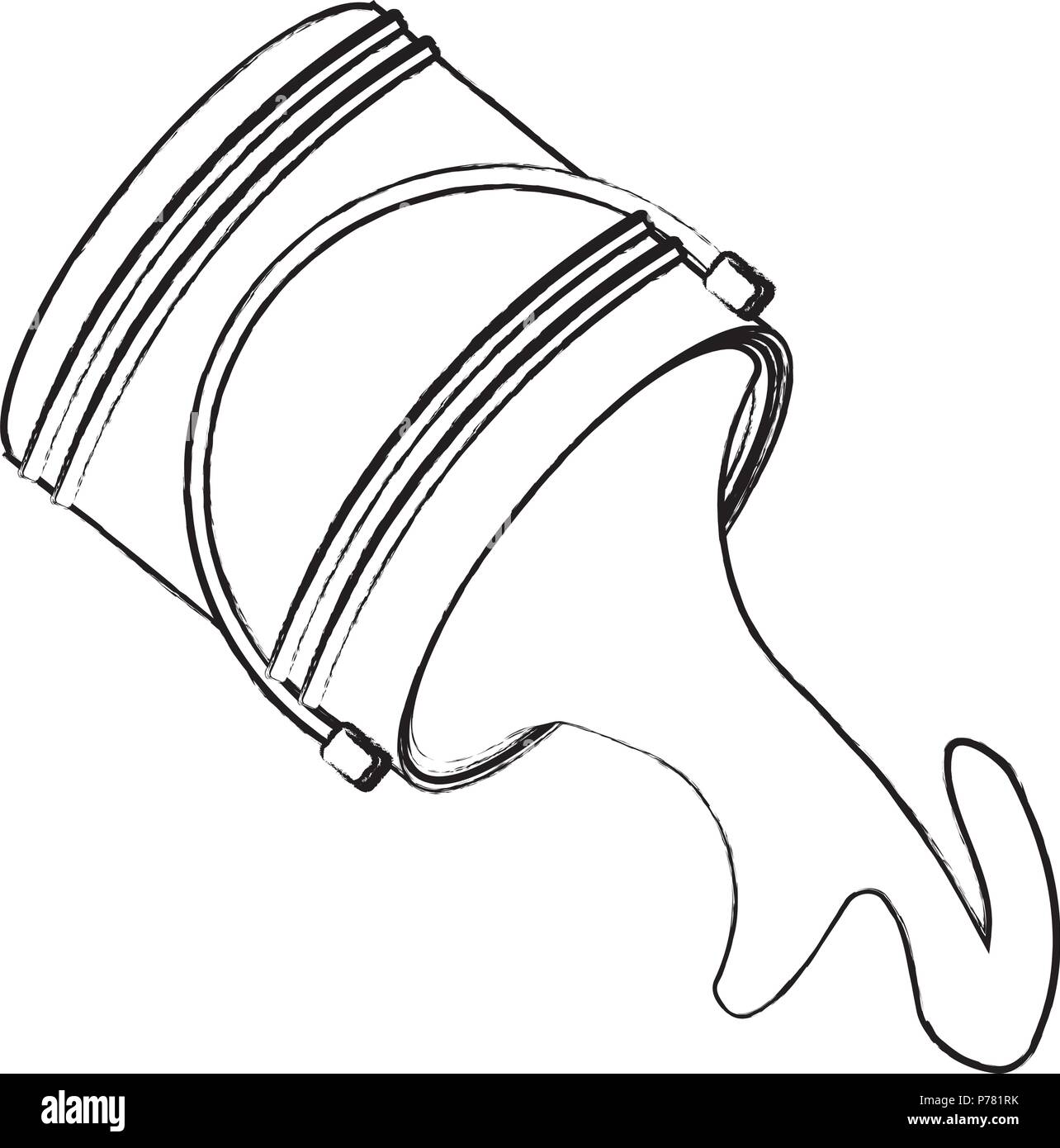 bucket with pouring paint over white background, vector illustration