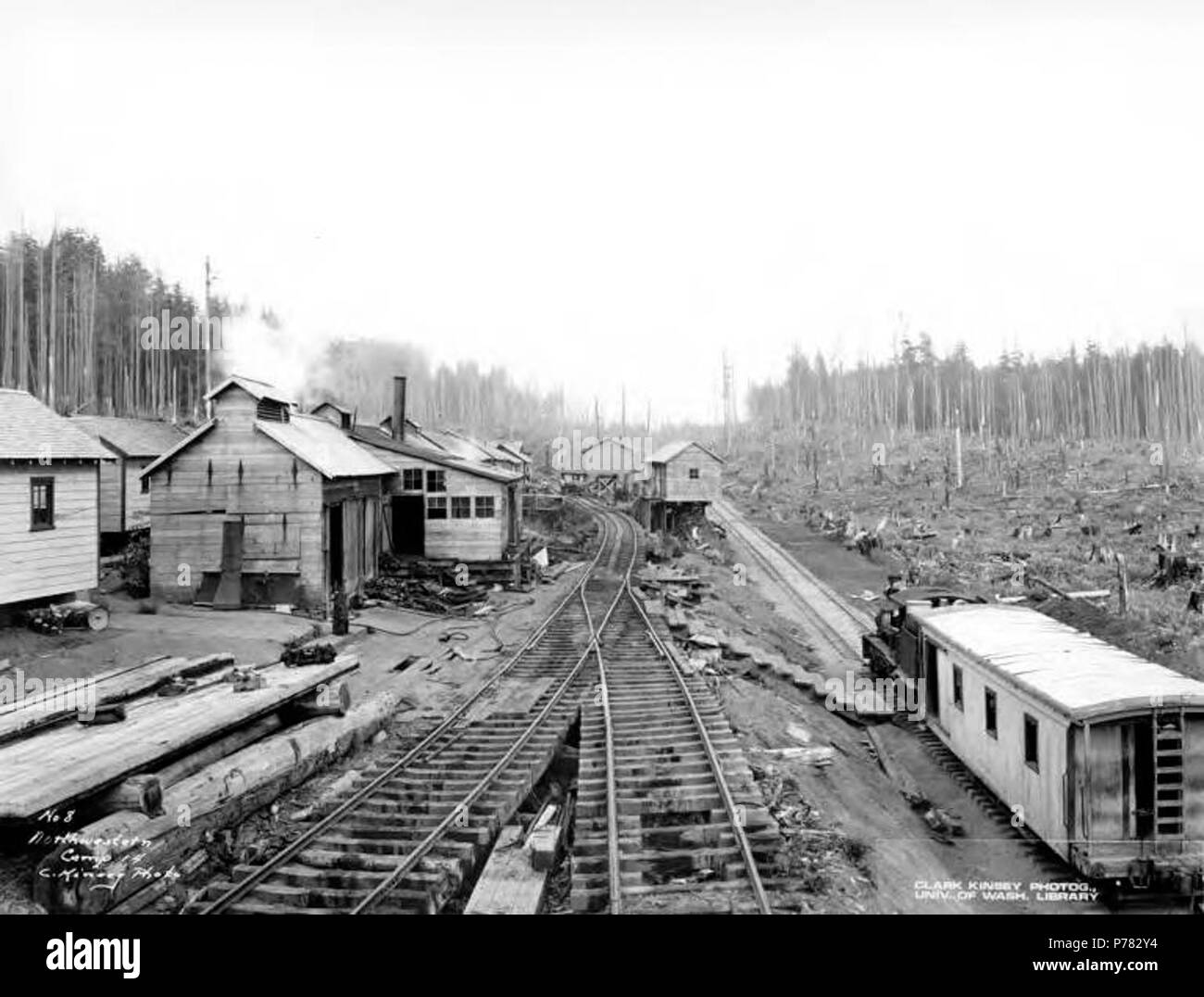 English Railroad Camp With Shay Locomotive And Crew Car