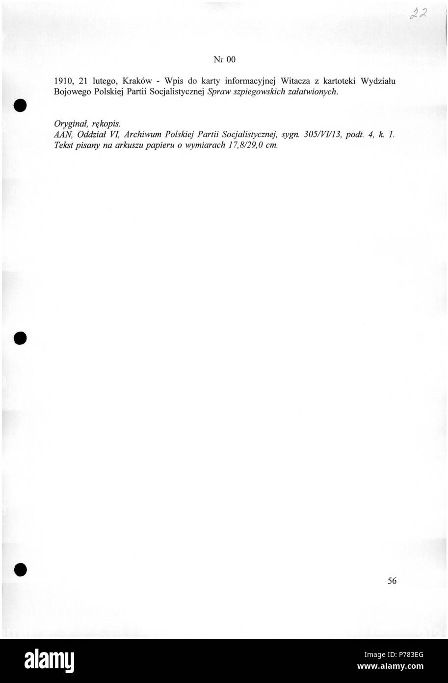 2 Józef Piłsudski - Wpis do karty informacyjnej Witacza - 701-001-100-022 Stock Photo